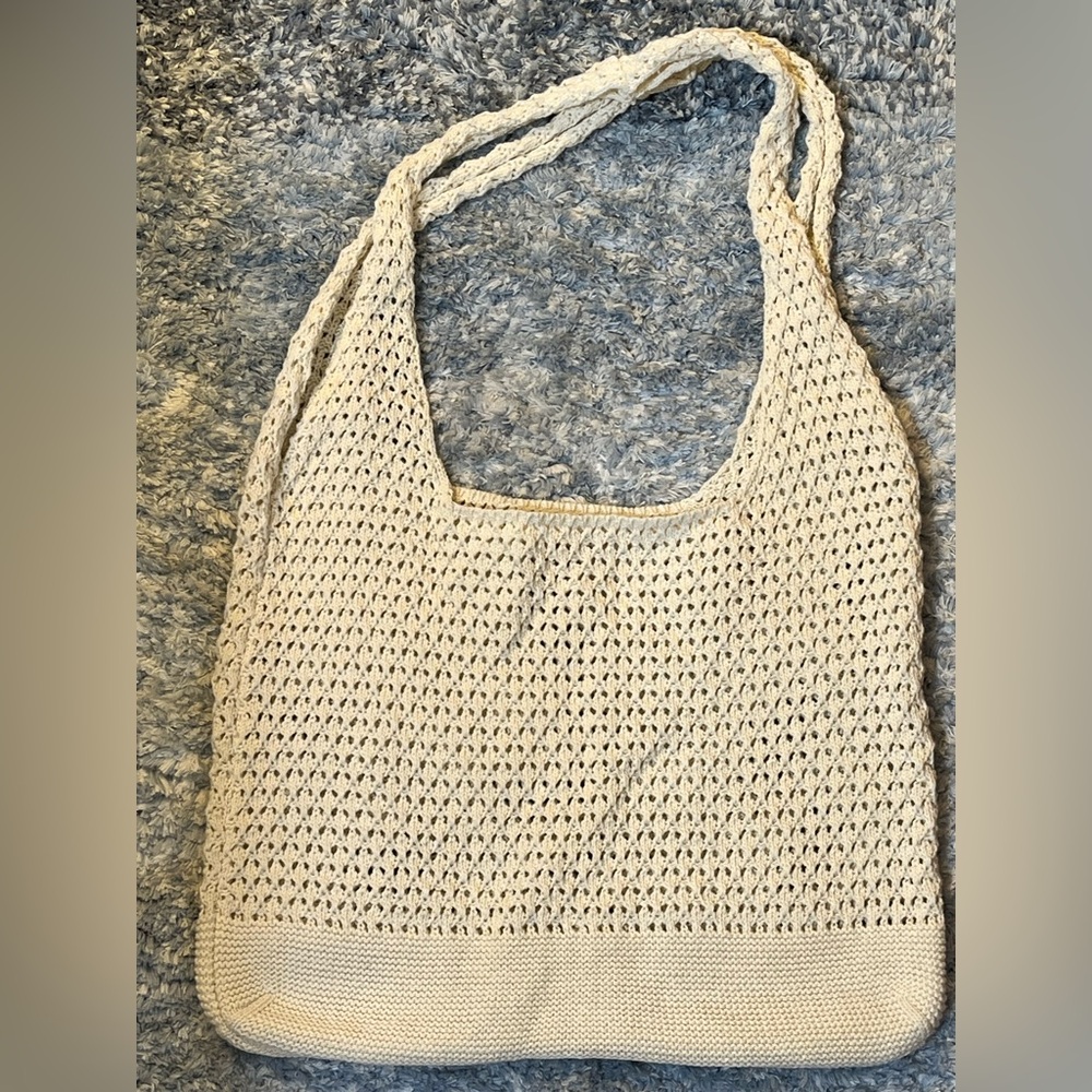 🆕 NWOT Boho Hobo Neutral Woven Beach Bag Shoulder Bag Crochet Minimalist